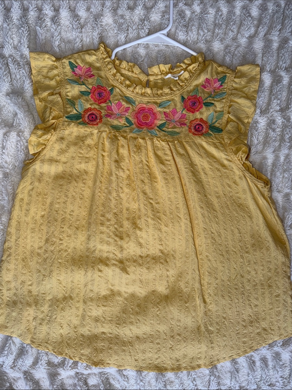 Blu Pepper Yellow Floral Embroidered Ruffle Tank Top